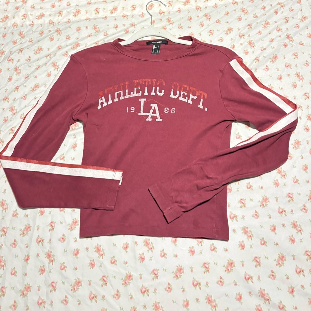 Tight-fitted Maroon Athletic Dept Long Sleeve Shirt